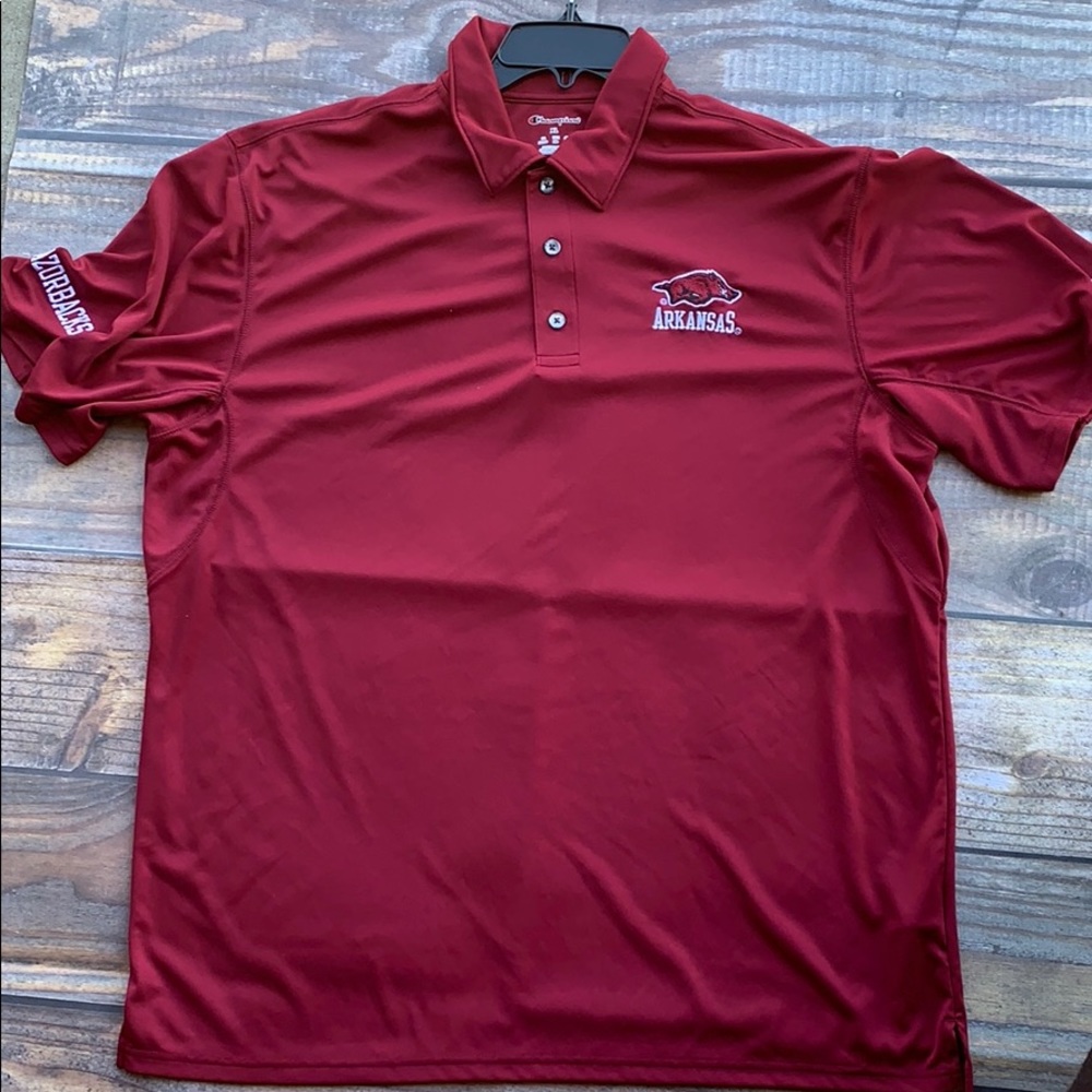 Champion Arkansas Razorback red polo.